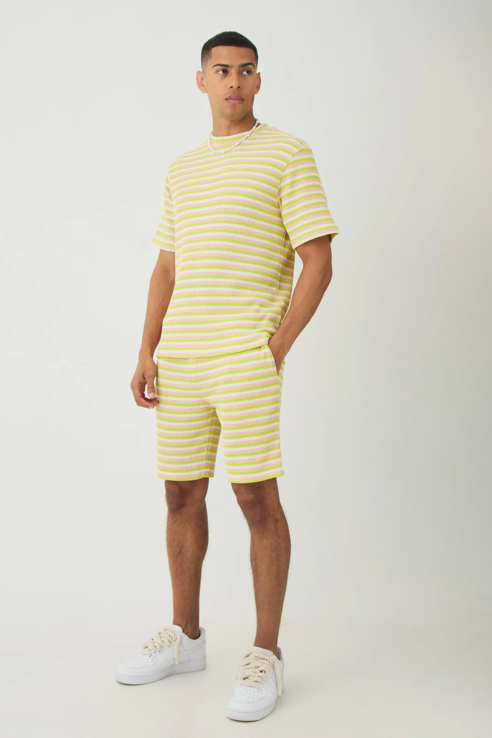 boohooMAN Slim Fit Textured Stripe Shorts | UK| Shorts