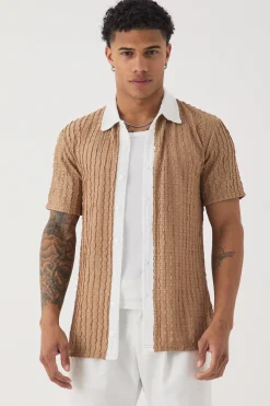 boohooMAN Slim Fit Textured Stripe Short Sleeve Shirt | UK| Shirts
