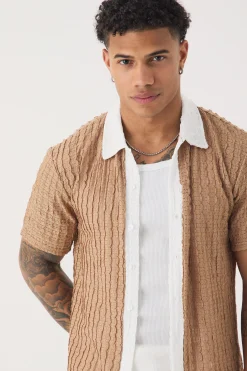 boohooMAN Slim Fit Textured Stripe Short Sleeve Shirt | UK| Shirts