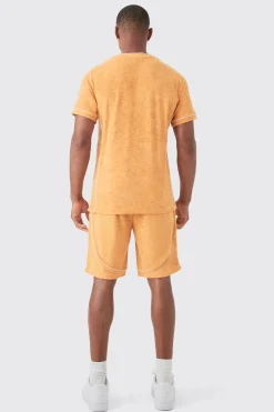 boohooMAN Slim Fit Towelling Piping T-shirt & Short Set | UK| Sets & Co-Ords|Tracksuits