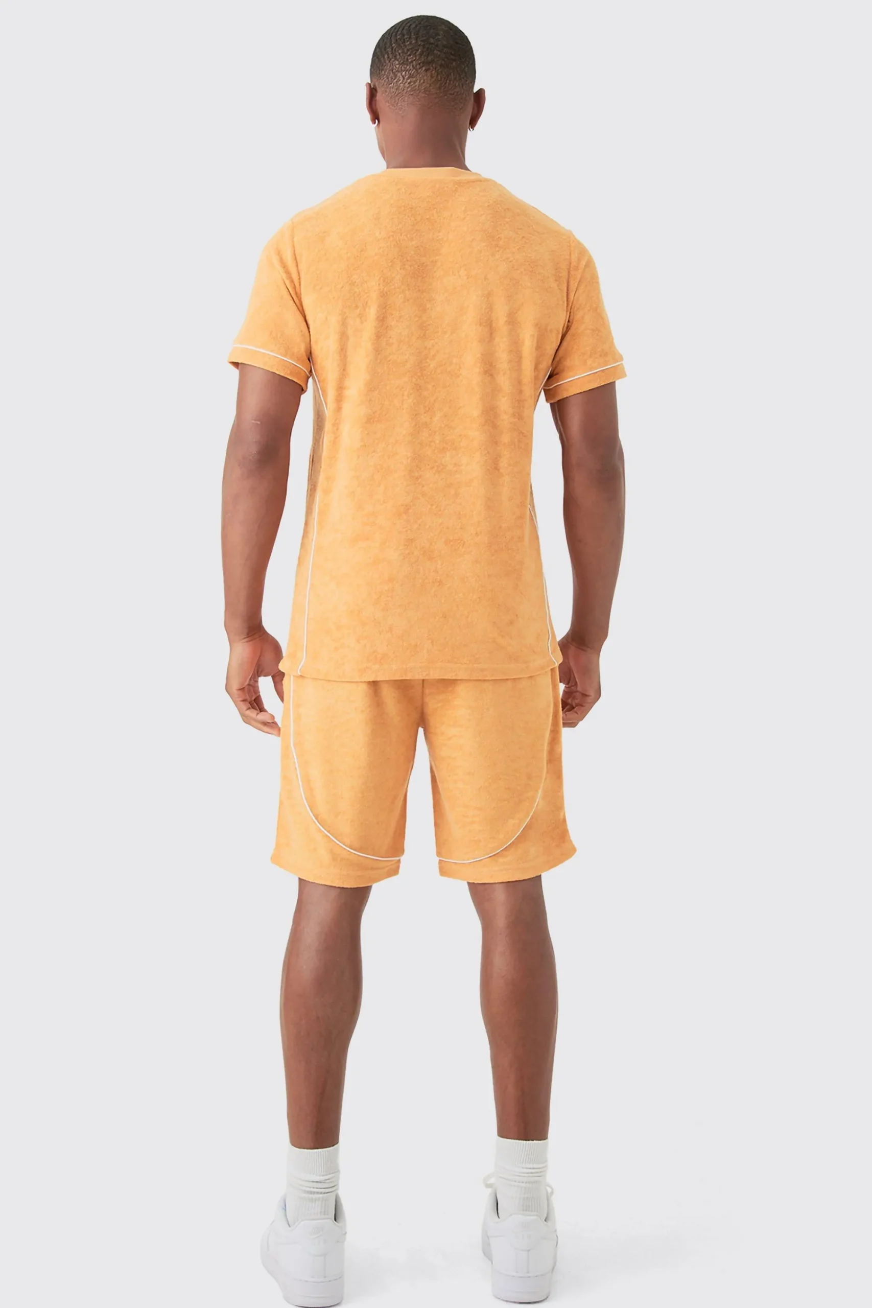 boohooMAN Slim Fit Towelling Piping T-shirt & Short Set | UK| Sets & Co-Ords|Tracksuits
