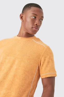 boohooMAN Slim Fit Towelling Piping T-shirt & Short Set | UK| Sets & Co-Ords|Tracksuits