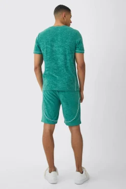 boohooMAN Slim Fit Towelling Piping T-shirt & Short Set | UK| Sets & Co-Ords|Tracksuits