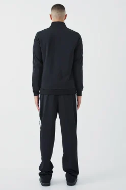 boohooMAN Slim Fit Tricot Side Tape Funnel Neck Tracksuit | UK| Tracksuits