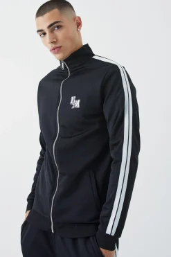 boohooMAN Slim Fit Tricot Side Tape Funnel Neck Tracksuit | UK| Tracksuits