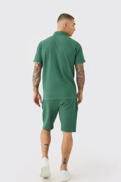 boohooMAN Slim Fit Waffle Polo & Short Set | UK| Tracksuits