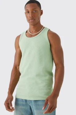 Slim Fit Waffle Vest | UK^boohooMAN Online
