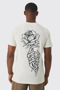 Slim Fit Washed Rose Line Drawing Back Print T-shirt | UK^boohooMAN Clearance