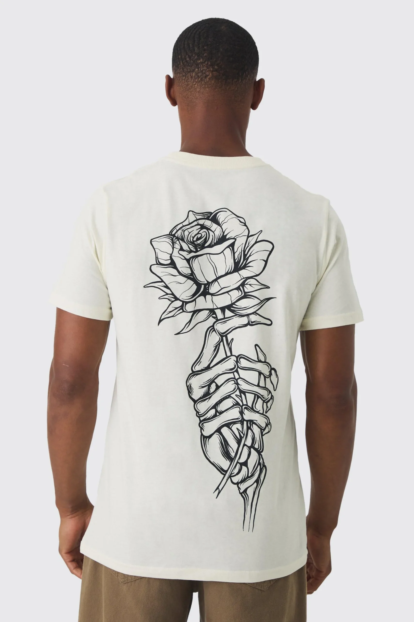 Slim Fit Washed Rose Line Drawing Back Print T-shirt | UK^boohooMAN Clearance