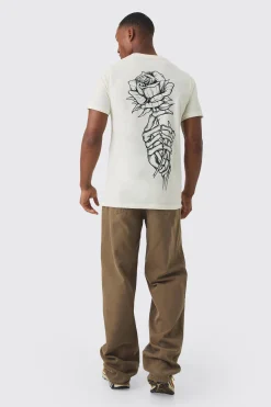 Slim Fit Washed Rose Line Drawing Back Print T-shirt | UK^boohooMAN Clearance
