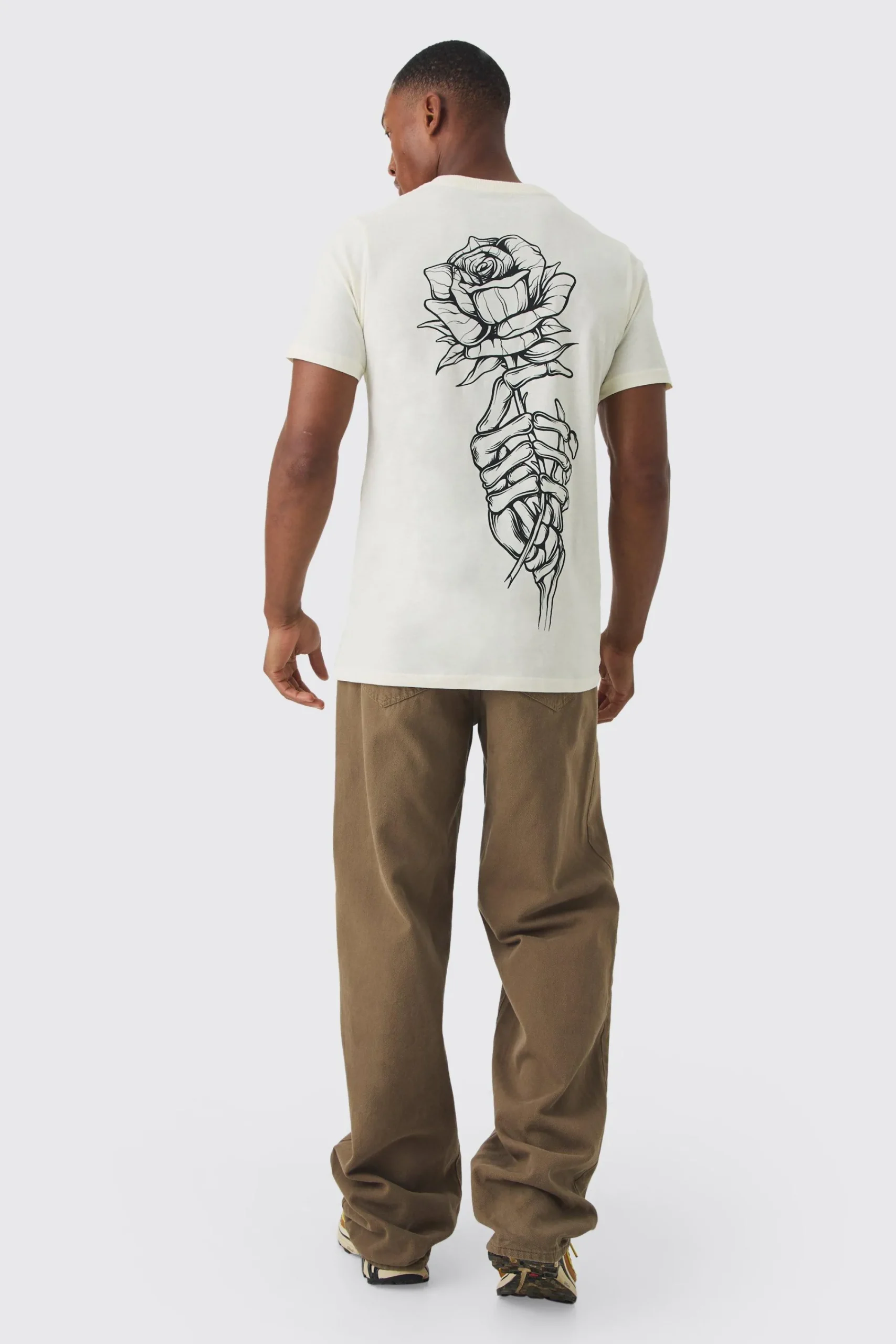 Slim Fit Washed Rose Line Drawing Back Print T-shirt | UK^boohooMAN Clearance