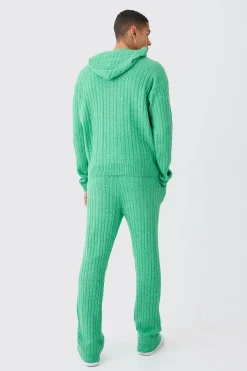 boohooMAN Slim Flare Brushed Cable Knit Joggers | UK| Joggers|Tracksuits