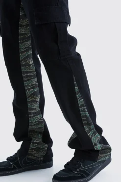 boohooMAN Slim Flare Camo Gusset Cargo Trouser | UK| Trousers