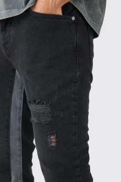 boohooMAN Slim Flare Distressed Gusset Panel Jeans | UK| Trousers|Jeans