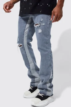 boohooMAN Slim Flare Distressed Panel Jeans | UK| Jeans