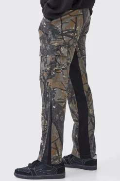 boohooMAN Slim Flare Forrest Camo Gusset Cargo Trouser | UK| Trousers|Cargos