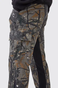 boohooMAN Slim Flare Forrest Camo Gusset Cargo Trouser | UK| Trousers|Cargos