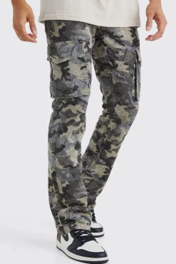 boohooMAN Slim Flare Gusset Camo Bandana Cargo Trouser | UK| Trousers|Cargos
