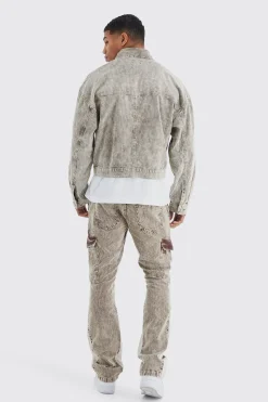 boohooMAN Slim Flare Gusset Corduroy Acid Wash Trouser | UK| Trousers