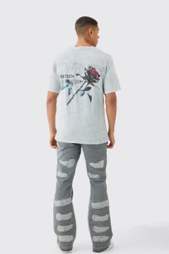 boohooMAN Slim Flare Rigid All Over Rip & Repaired Jeans In Antique | UK| Trousers|Jeans