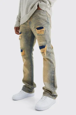 boohooMAN Slim Flare Rigid Multi Rip & Repair Jean | UK| Trousers|Jeans