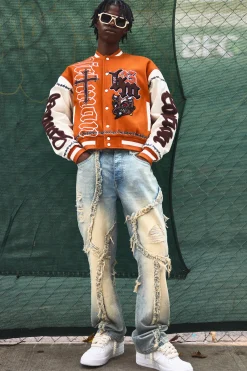 boohooMAN Slim Flared Patchwork Distressed Bleached Jeans | UK| Trousers|Jeans