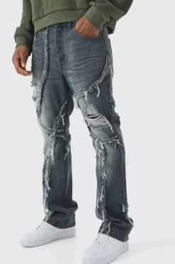 boohooMAN Slim Flared Patchwork Distressed Jeans | UK| Trousers|Jeans