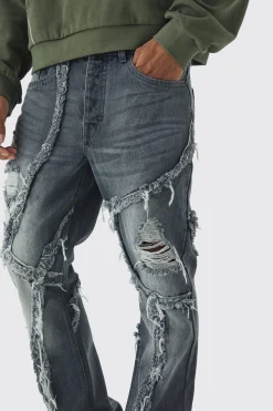 boohooMAN Slim Flared Patchwork Distressed Jeans | UK| Trousers|Jeans