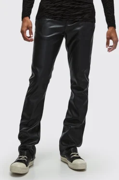 boohooMAN Slim Flared Pu Trousers | UK| Trousers
