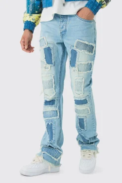 boohooMAN Slim Flared Stacked Rip & Repair Stitch Jeans | UK| Trousers|Jeans
