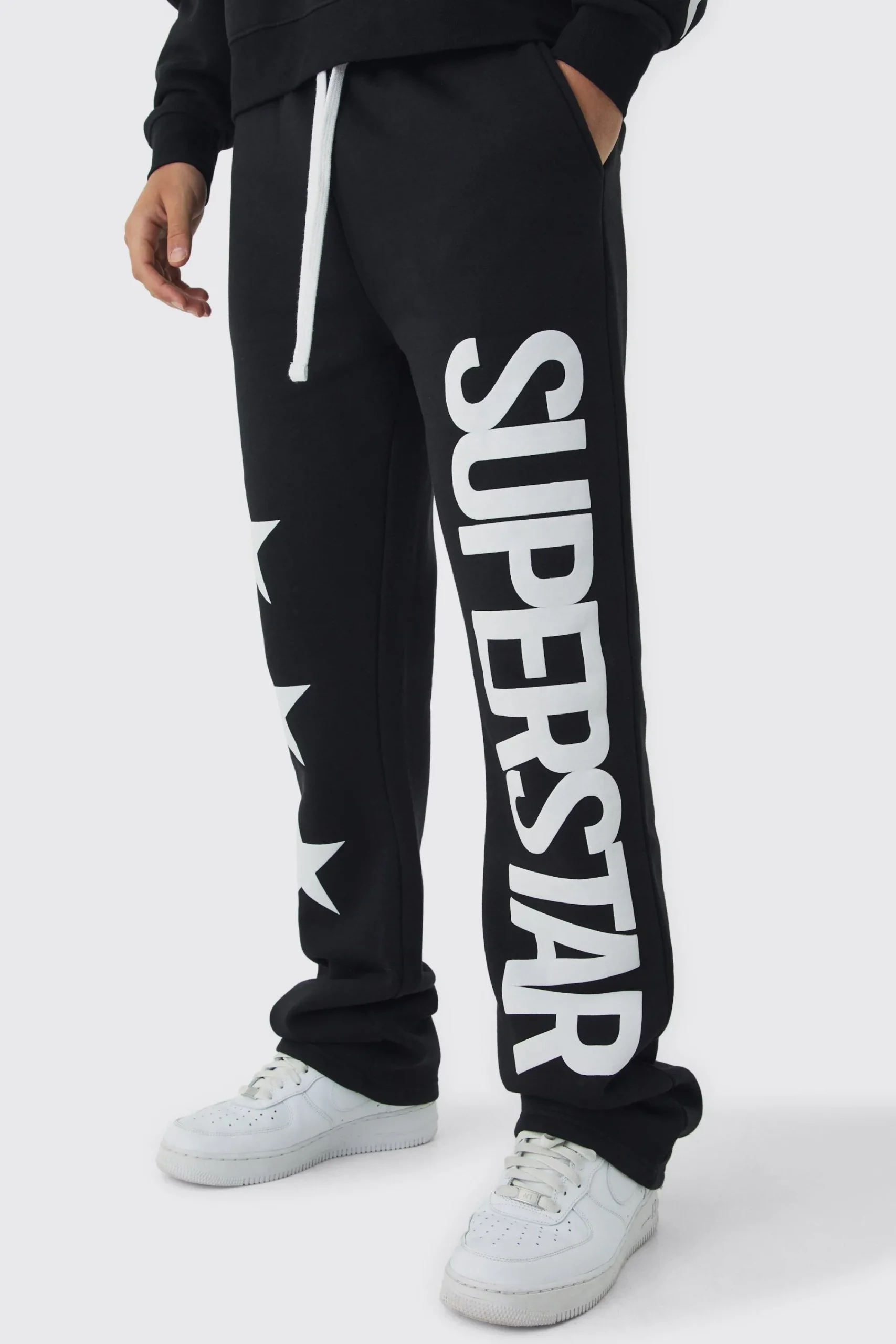 boohooMAN Slim Flared Stacked Superstar Puff Printed Joggers | UK| Trousers|Joggers