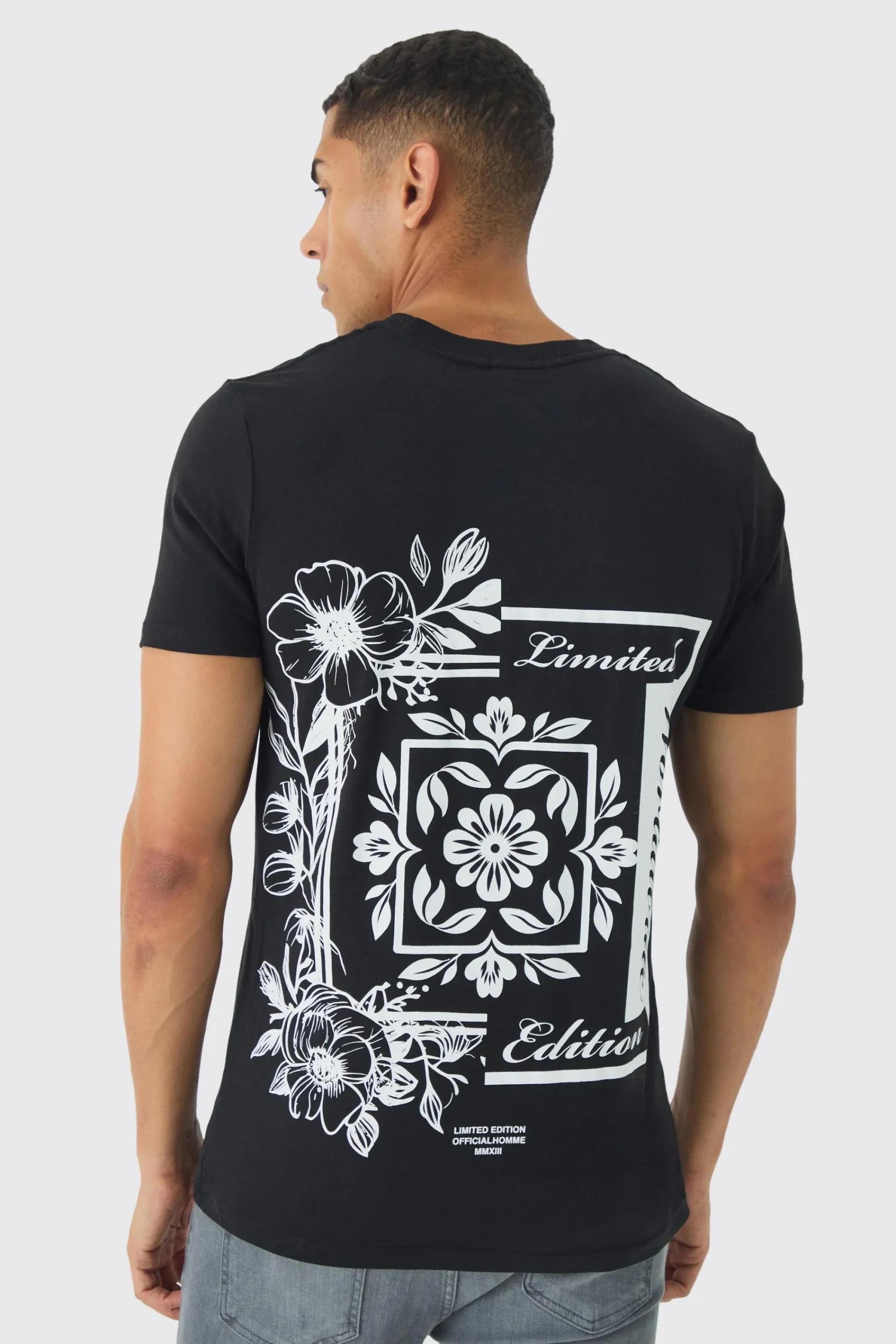 Slim Floral Back Print T-Shirt | UK^boohooMAN Clearance