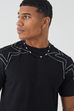 Slim Heavyweight Rhinestone Star T-shirt | UK^boohooMAN Sale