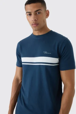 Slim Homme Script Colour Block T-shirt | UK^boohooMAN Clearance