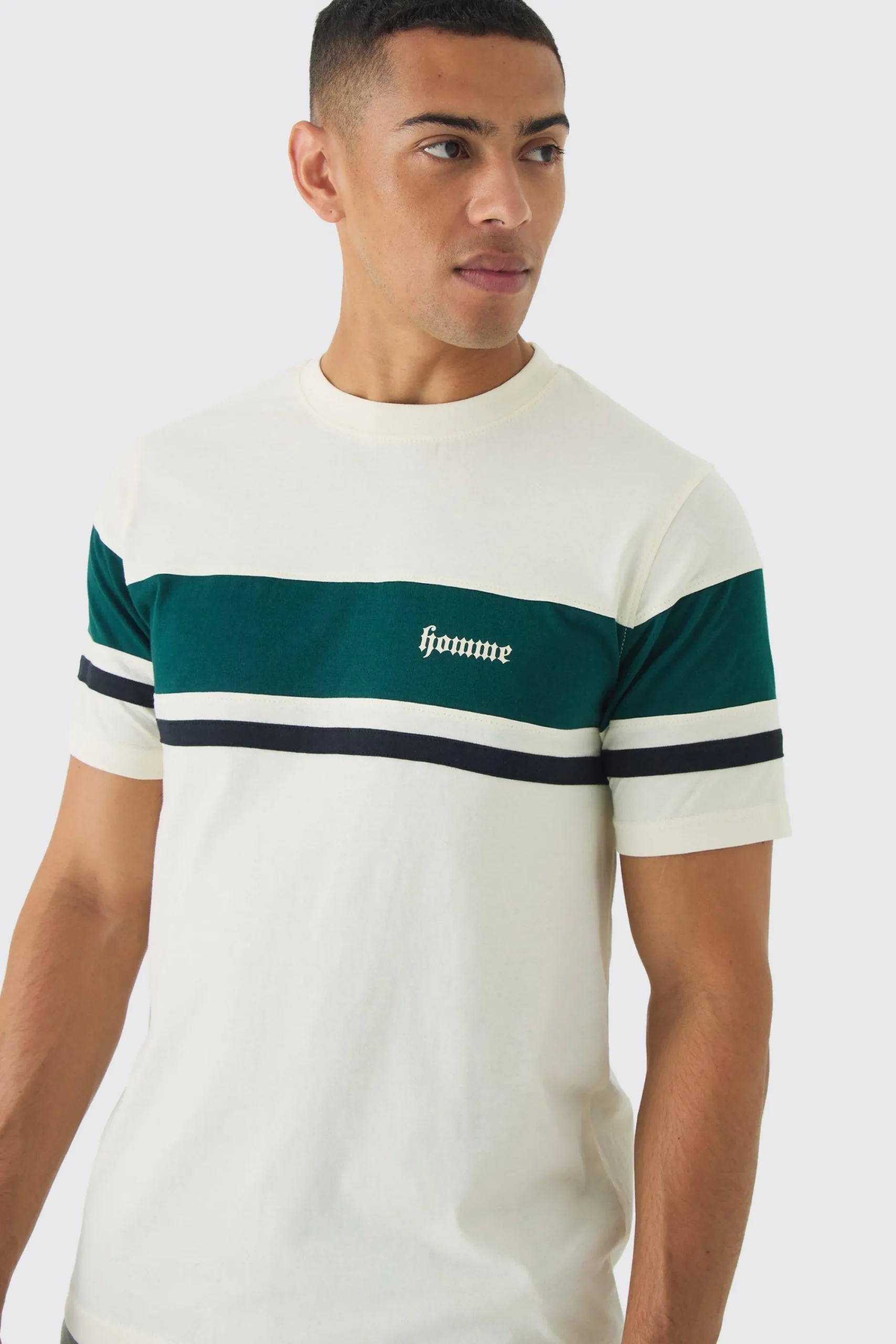 Slim Homme Script Colour Block T-shirt | UK^boohooMAN Clearance