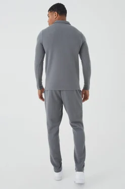boohooMAN Slim Long Sleeve Jacquard Polo & Jogger Set | UK| Tracksuits