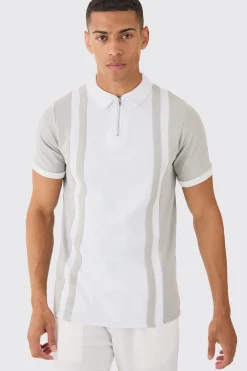 Slim Panelled Zip Neck Interlock Polo | UK^boohooMAN Best
