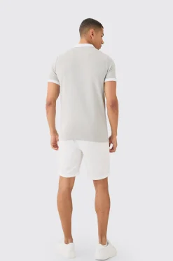 Slim Panelled Zip Neck Interlock Polo | UK^boohooMAN Best
