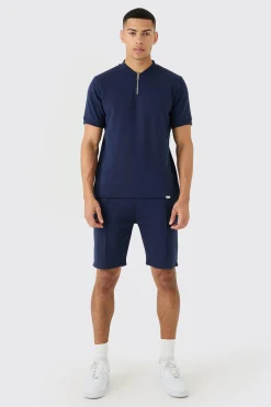 boohooMAN Slim Polo & Short Interlock Set | UK| Sets & Co-Ords|Tracksuits