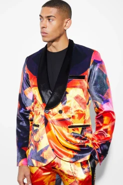 boohooMAN Slim Printed Velour Suit | UK| Suits & Tailoring