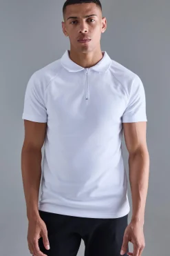 Slim Raglan Zip Neck Interlock Golf Polo | UK^boohooMAN Discount