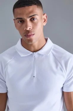 Slim Raglan Zip Neck Interlock Golf Polo | UK^boohooMAN Discount