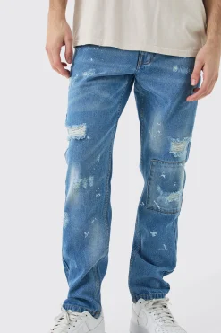 boohooMAN Slim Rigid All Over Paint Detail Knee Ripped Jeans | UK| Trousers|Jeans
