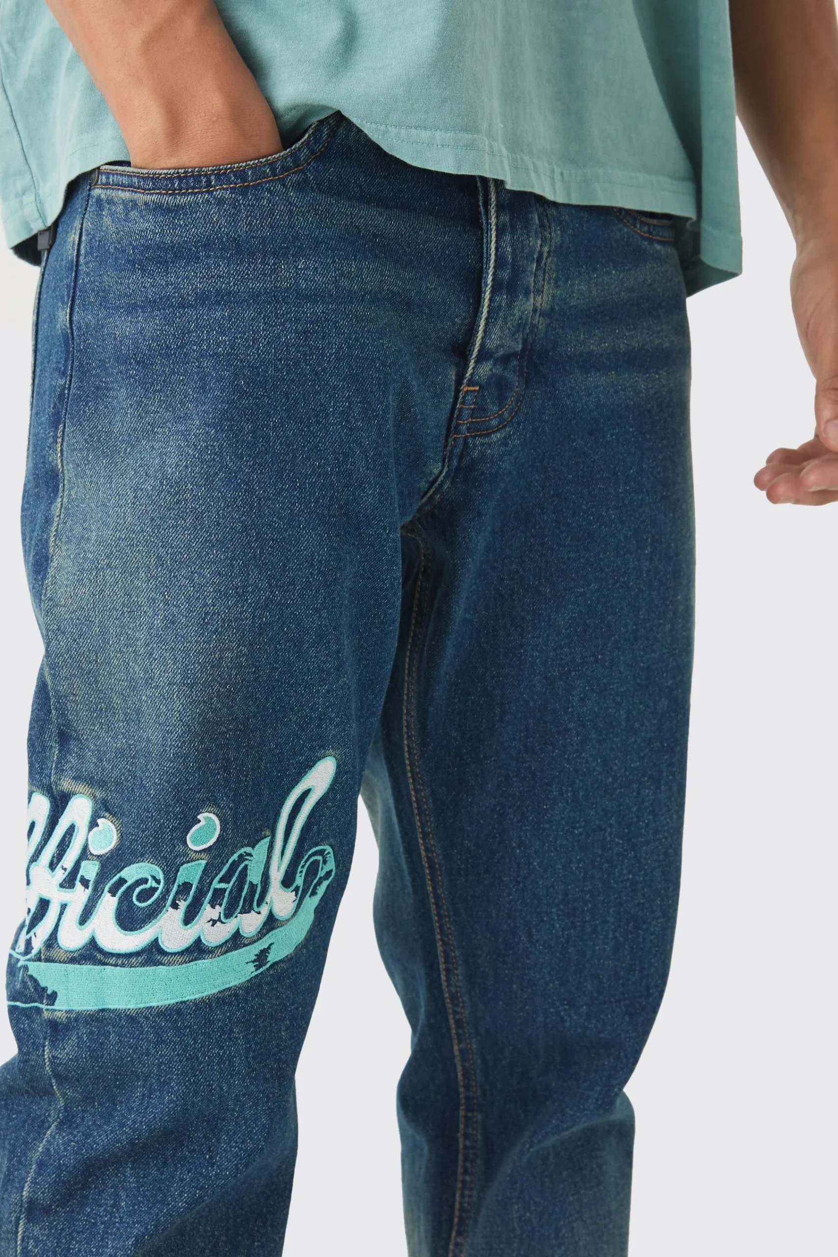 boohooMAN Slim Rigid Applique Jeans | UK| Jeans