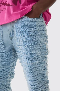 boohooMAN Slim Rigid Flare All Over Distressed Jeans In | UK| Trousers|Jeans