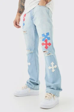 boohooMAN Slim Rigid Flare Applique Jeans In | UK| Trousers|Jeans