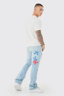boohooMAN Slim Rigid Flare Applique Jeans In | UK| Trousers|Jeans
