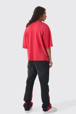 boohooMAN Slim Rigid Flare Cross Pu Applique Washed Jeans | UK| Trousers|Jeans