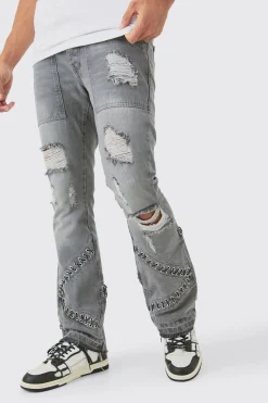 boohooMAN Slim Rigid Flare Hardware Jeans In Light | UK| Trousers|Jeans