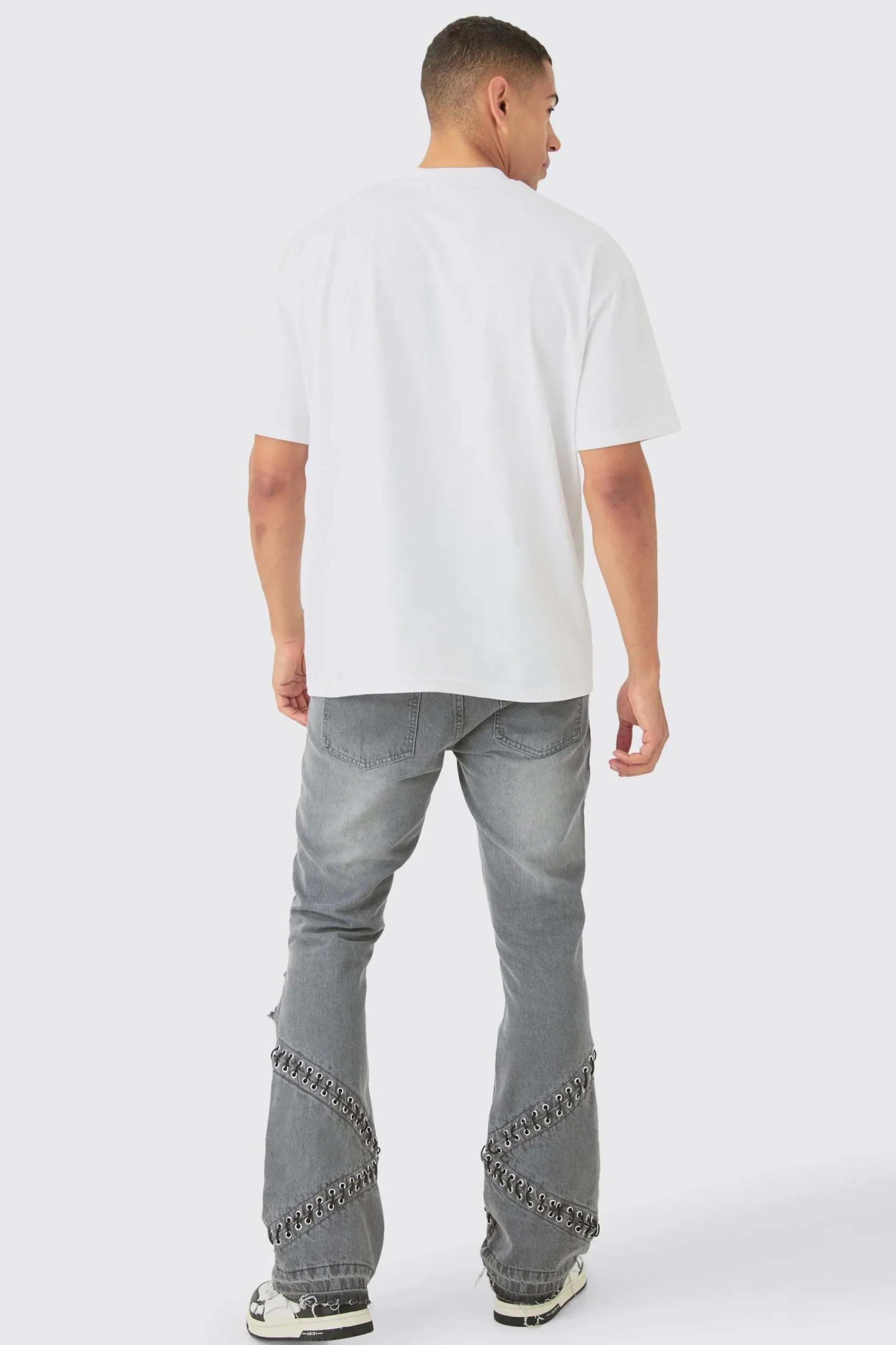 boohooMAN Slim Rigid Flare Hardware Jeans In Light | UK| Trousers|Jeans